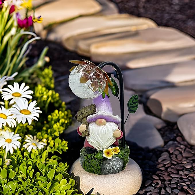 Garden Gnomes Outdoor Statue with Solar Lights Welcome Gnome Home Garden Decor Mom Gifts for Yard Patio Home Garden