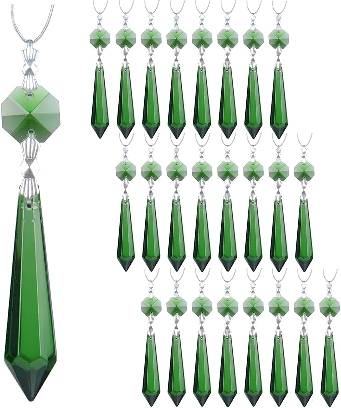 HDCRYSTALGIFTS 25pcs 55mm Green Crystal Icicle Pendant Chandelier Prisms Drops Lamp Candle Holders Curtain DIY Parts