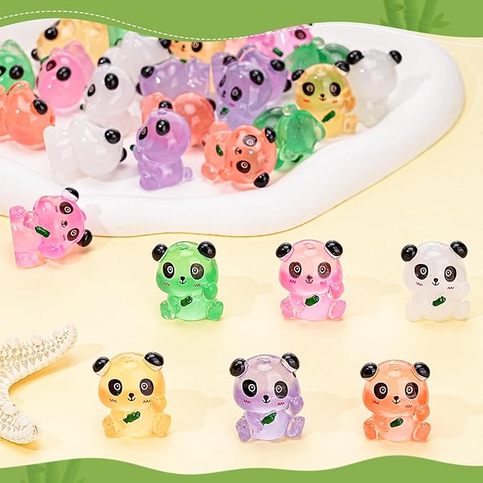 35 Pcs Mini Panda Figurines Luminous Miniature Cute Resin Animals Glow in The Dark Tiny Panda Landscape Decoration Resin Figures DIY Accessories Ornament Craft Party Cake Topper
