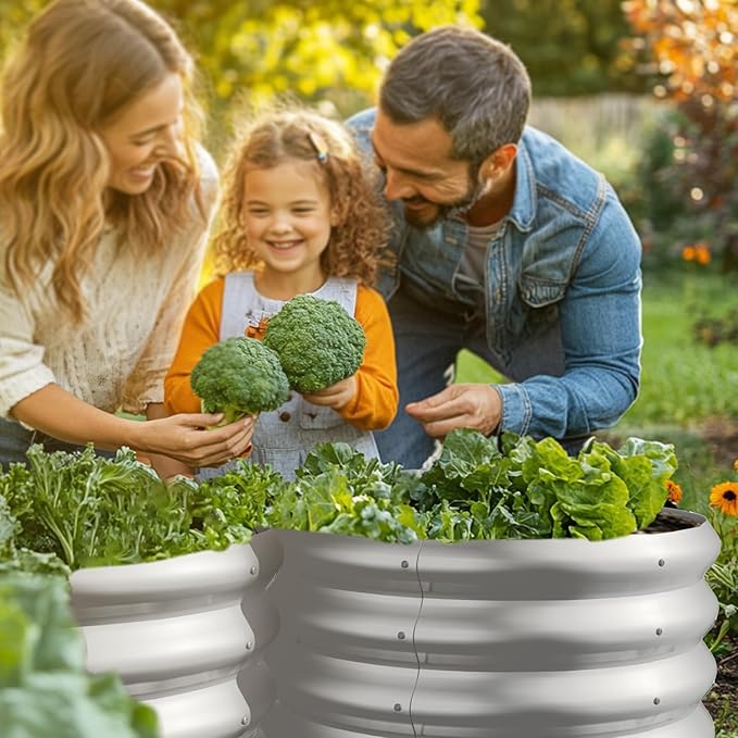 2x2x1ft Round Galvanized Raised Garden Bed Outdoor Metal Planter Box Raised Beds for Gardening,Vegetables,Fruits,Flowers & Herbs (Silver)