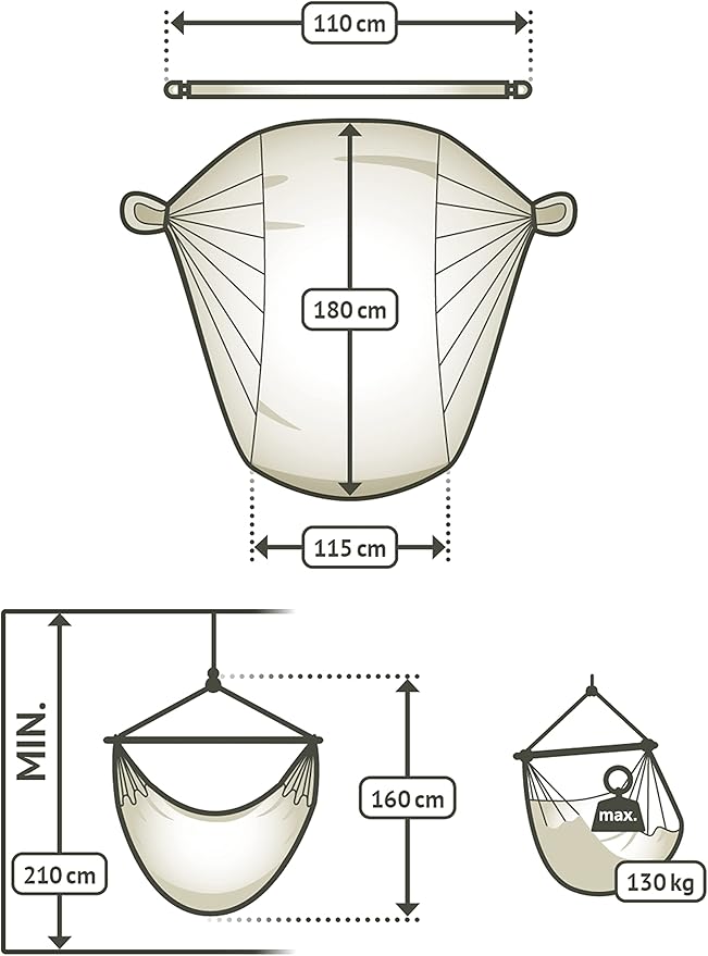 La Siesta® Large Comfort Habana Cotton Hanging Hammock Chair, Indoor Outdoor Hammock Swing Chair, Boho Hanging Chair Bedroom Patio, Max 285 Lbs, Latte