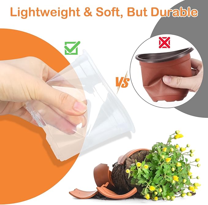 45 Pack 7/6/5/4/3 Inch Clear Nursery Pots for Plants, Clear Plastic Plant Pots with Drainage Holes, Transparent Variety Pack Flexible Garden Pot for Outdoor Indoor, Seed Starting Pots (Clear)