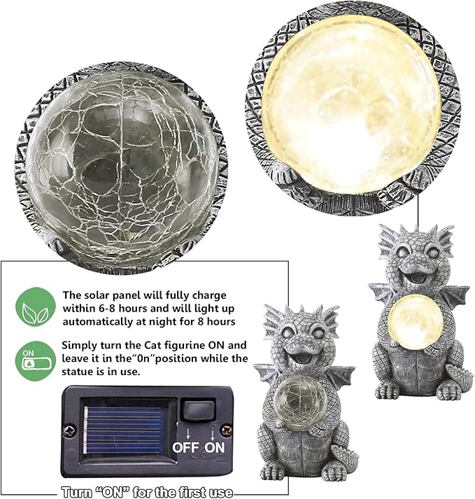 Garden Decor Solar Statues for Mom Grandma Birthdays for Women Sister Wife Lady - Front Patio Balcony Yard Art Lawn Ornaments Porch Outdoor Outside Decorations (Dragon)