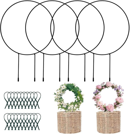 4 Pack Trellis for Potted Plants for Climbing Plants with 20 Reusable Garden Ties - 16 Inch Plant Trellis Indoor Supports for Potted Plants, Flowers, Tomatoes - Hoya Trellis,Indoor Plant Trellis(1)