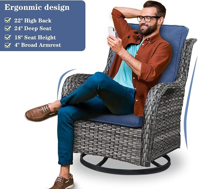 4 Piece Patio Furniture Set with Fire Pit Table - 41inch 50000 BTU Propane Fire Pit Table with High Back Loveseat Glider Chair and 2 Swivel Rocker Chair for Casual Gathering