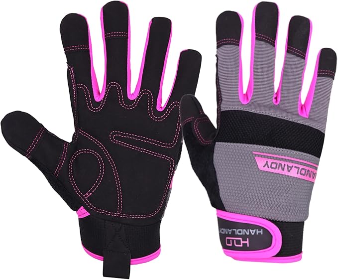 HANDLANDY Women Safety Work Gloves Utility Touch Screen Working Grip Glove for Yardwork Gardening Breathable Mechanic Gloves