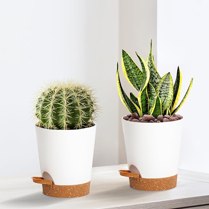 4 inch Small Plant Pots for Outdoor Indoor Plants, 10 Pack Planters with Drainage Holes and Tray, Small Self Watering Pots for Succulent,Cactus, Aloe and Other Plants. (White)