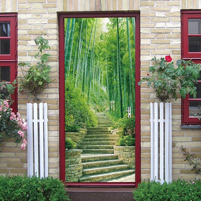 3D Door Stickers Murals - Bamboo Peel and Stick Wallpaper - Self-Adhesive Removable PVC Waterproof - Bedroom Living Room Door Decals 37.4" x 78.7"