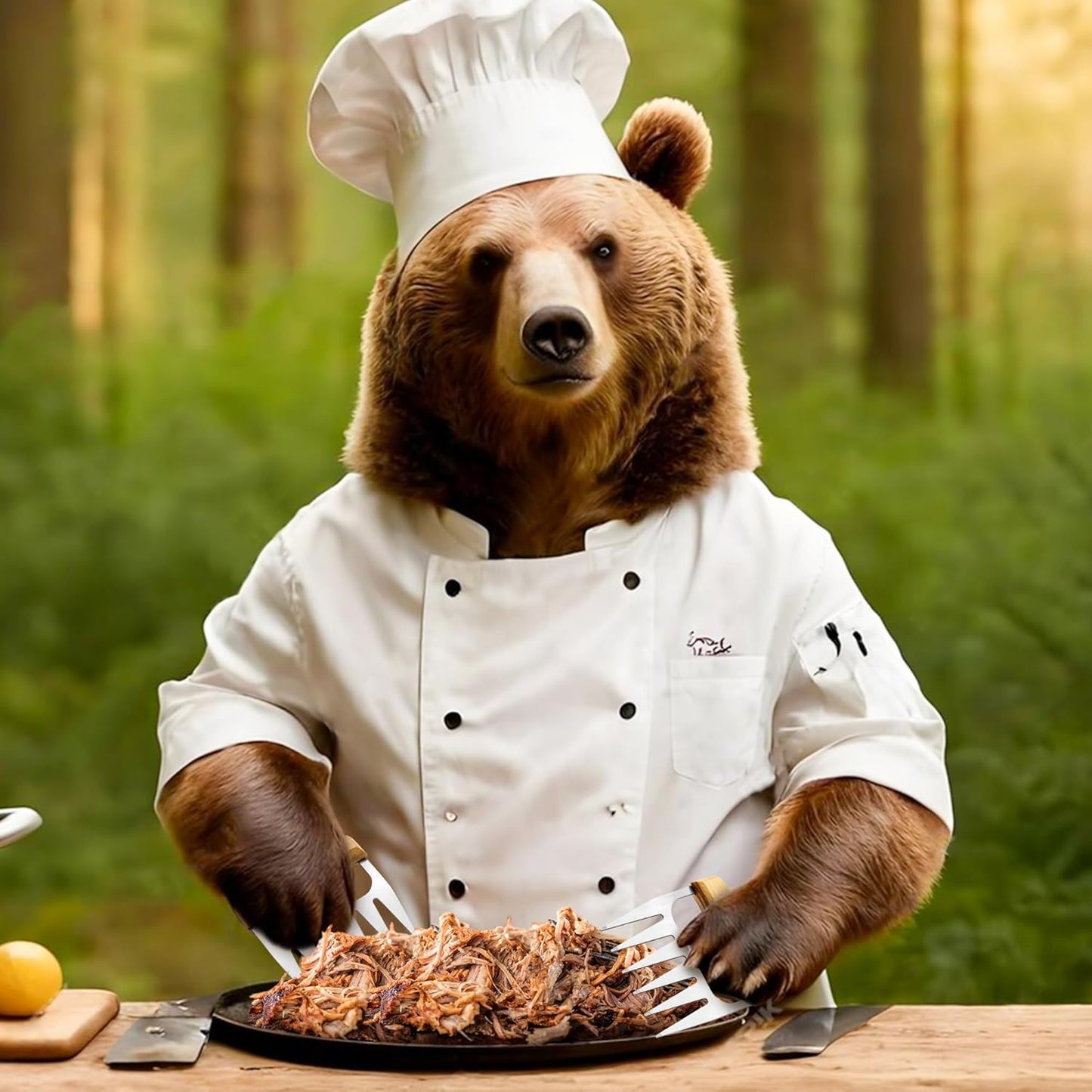 Haooryx Father's Day Meat Claw - Stainless Steel Meat Shredder Claws Grilling Tool BBQ Barbecue Accessories Drawstring Bag Box King of The Grill Best Papa Ever Top Chef Pulled Meat Dad's Birthday Gift