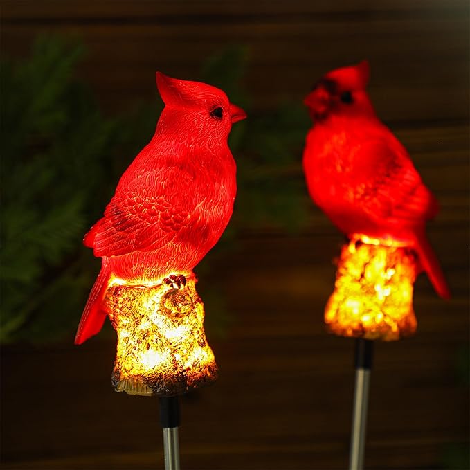 4 Pack Solar Cardinal Stake Light Cardinal Decor Garden Red Bird Figurine Memorial Solar Light Outdoor Pathway Yard Lawn Ornaments for Spring Easter Mothers Day Gifts Decorations Outside Women