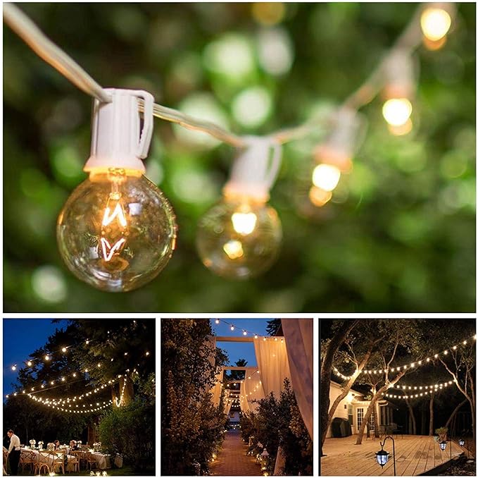 25Ft Outdoor String Lights, G40 Globe Patio Lights with 27 Warm White Incandescent Bulbs (2 Spare) Waterproof Hanging Outdoor Light UL Listed for Backyard Bistro Porch Garden Wedding Party - White