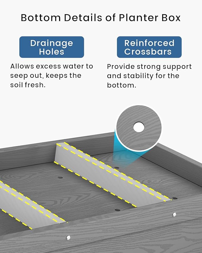 HDPE Raised Garden Bed with Legs, Outdoor Weather-Resistant Elevated Planter Box Stand for Seeds, Herbs, Flowers, Vegetables (Grey)