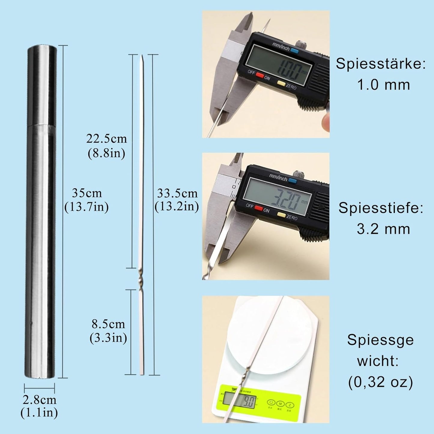 304 Stainless Steel 13.2" Long Flat Barbecue Skewers,20PCS/40PCS BBQ Kebab Skewers with Portable Metal Storage Tube,Reusable for Grilling Barbecue Kitchen Party and Outdoor Cooking (20PCS)