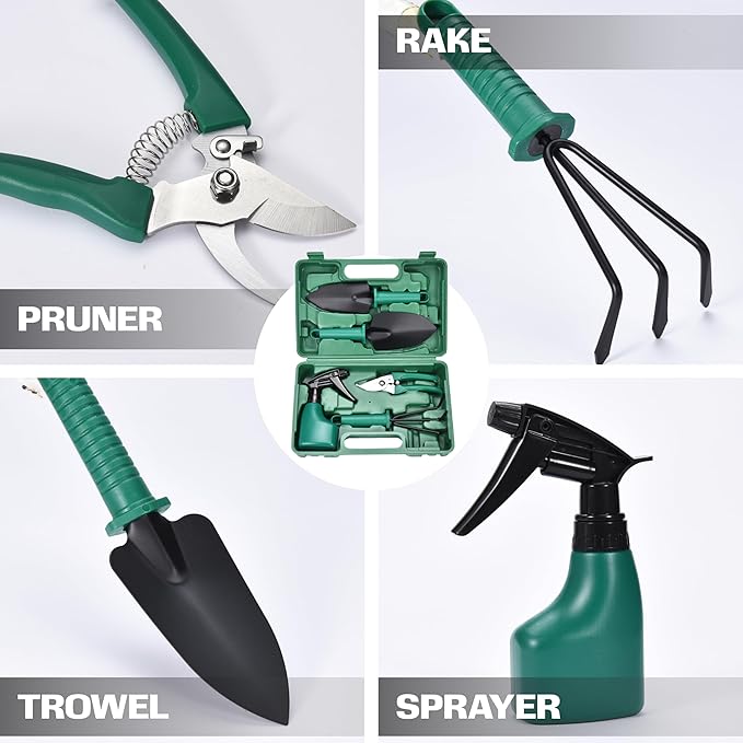 2wayz Garden Tool Set - 5-Piece Durable Gardening Hand Tools - 3x12x7-inch Gardening Kit with Portable Box and Carrying Case - Small Garden Planting Tools - Garden Essentials - Gift for Garden Lovers