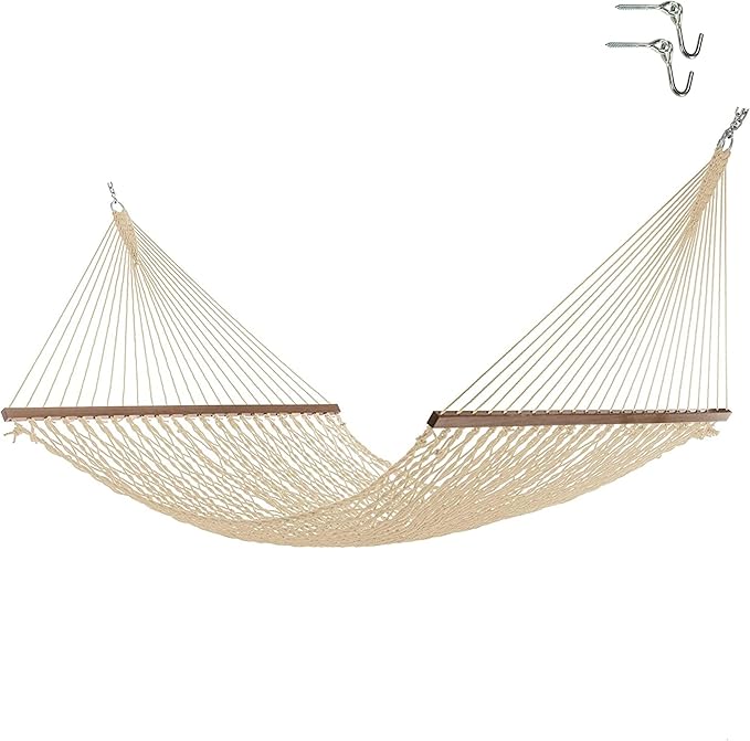 Hatteras Hammocks Deluxe Oatmeal Duracord Rope Hammock with Free Extension Chains & Tree Hooks, Handcrafted in The USA, 450 LB Weight Capacity, 13 ft. x 60 in