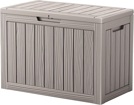 45 Outdoor Storage Box, Waterproof Resin Deck Box with Side Handles, Lockable Outdoor Bench for Indoor & Outdoor Use, Storage Bin for Patio Cushions, Garden Tools, Package Delivery, Grey