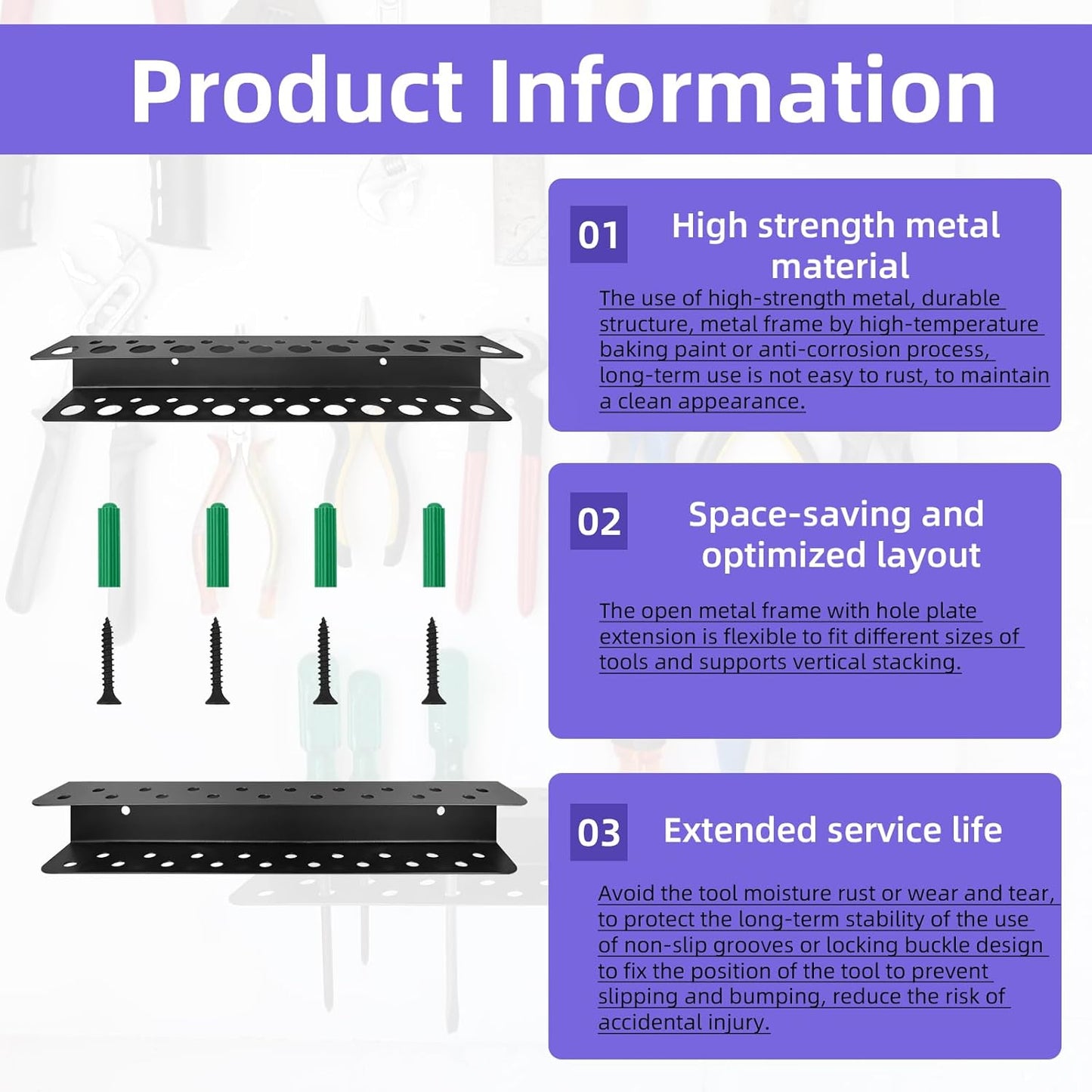 2 Pack Screwdriver Organizer Wall Mounted – Heavy Duty Rustproof Tool Organizer with Durable Design, Space-Saving Storage for Garage, Workshop, Home Workbench