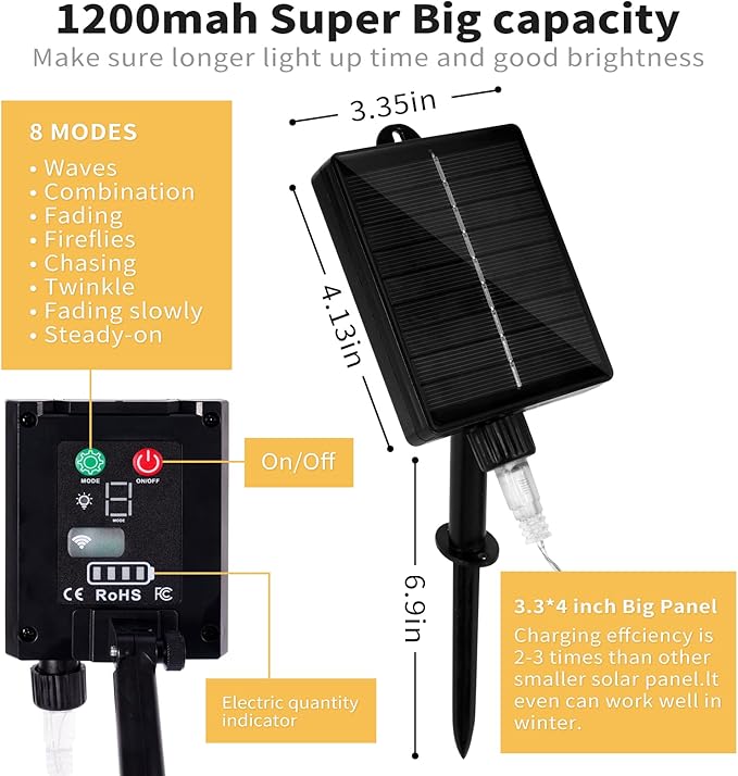 32.8 * 6.56FT Large Size Solar Curtain Lights Outdoor, 8 Modes String Icicle Lights, Garden Christmas Decortions for Patio, Gazebo, Eaves, Fence, Tree, Porch (Multicolor)