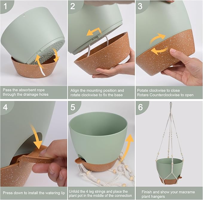 41.5 Inch Macrame Plant Hanger Indoor Outdoor with 12 Inch Flower Pot, Hanging Planter for Plants Holder with Wood Beads for Boho Home Decor (Ivory+Green)