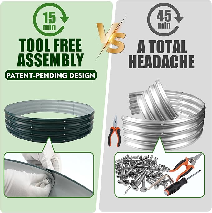 Galvanized Raised Garden Beds for Gardening - 4x4x1ft Round Metal Planter Boxes Above Ground Outdoor for Vegetables,Flowers,Herbs, Garden Container Green