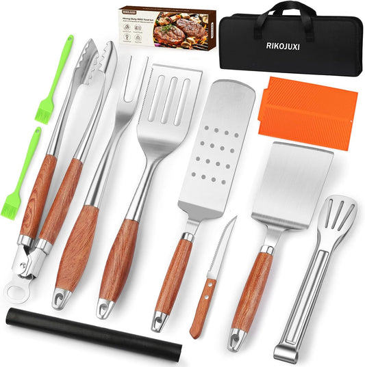 16 Inch Grilling Accessories Set, Heavy Duty Stainless Steel BBQ Accessories Tools and Grill Accessories for Outdoor Grill with Spatula, Fork, & Tongs - Grilling Gifts for Men Women Father