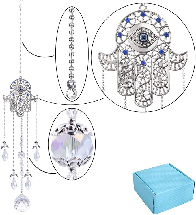 Hanging Crystal Blue Evil Eye Protection Pendant Hamsa Hand Suncatcher Angel Wing Decor Prism Sun Catchers Indoor Window Decoration Charm
