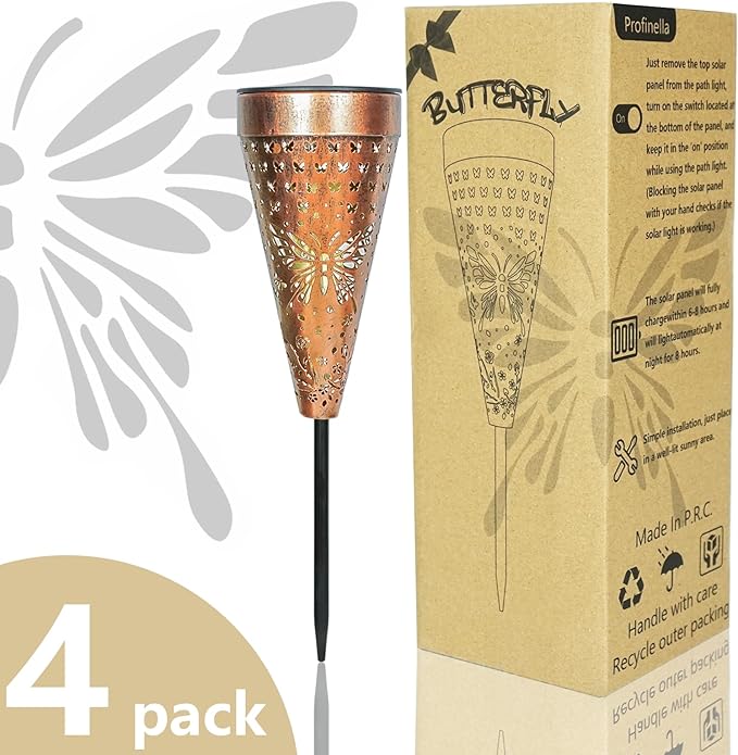 4-Pack Butterfly Outdoor Decor Solar Pathway Lights, Metal Landscape Lighting for Outside Use: Patio, Yard, Lawn, Backyard, Walkway, Driveway – Gifts for Women, Mother, Grandmother