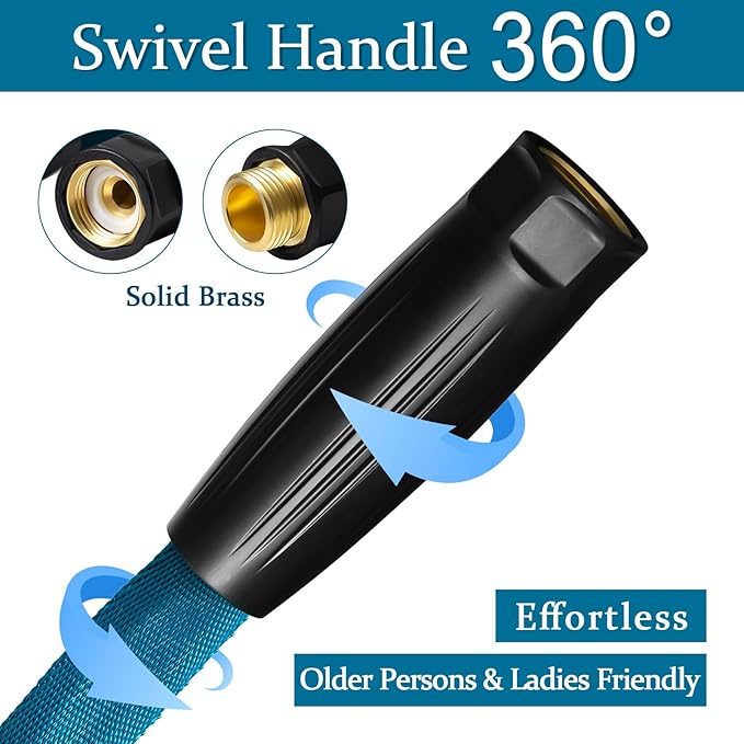 Garden Hose 75ft, Made of TPE(Not PVC), Ultra-Light & Flexible Water Hose with Solid Brass Fittings, Non-Shrinking, Easy to Storage, Drinking Water Safe Material, All-weather, SeaBlue