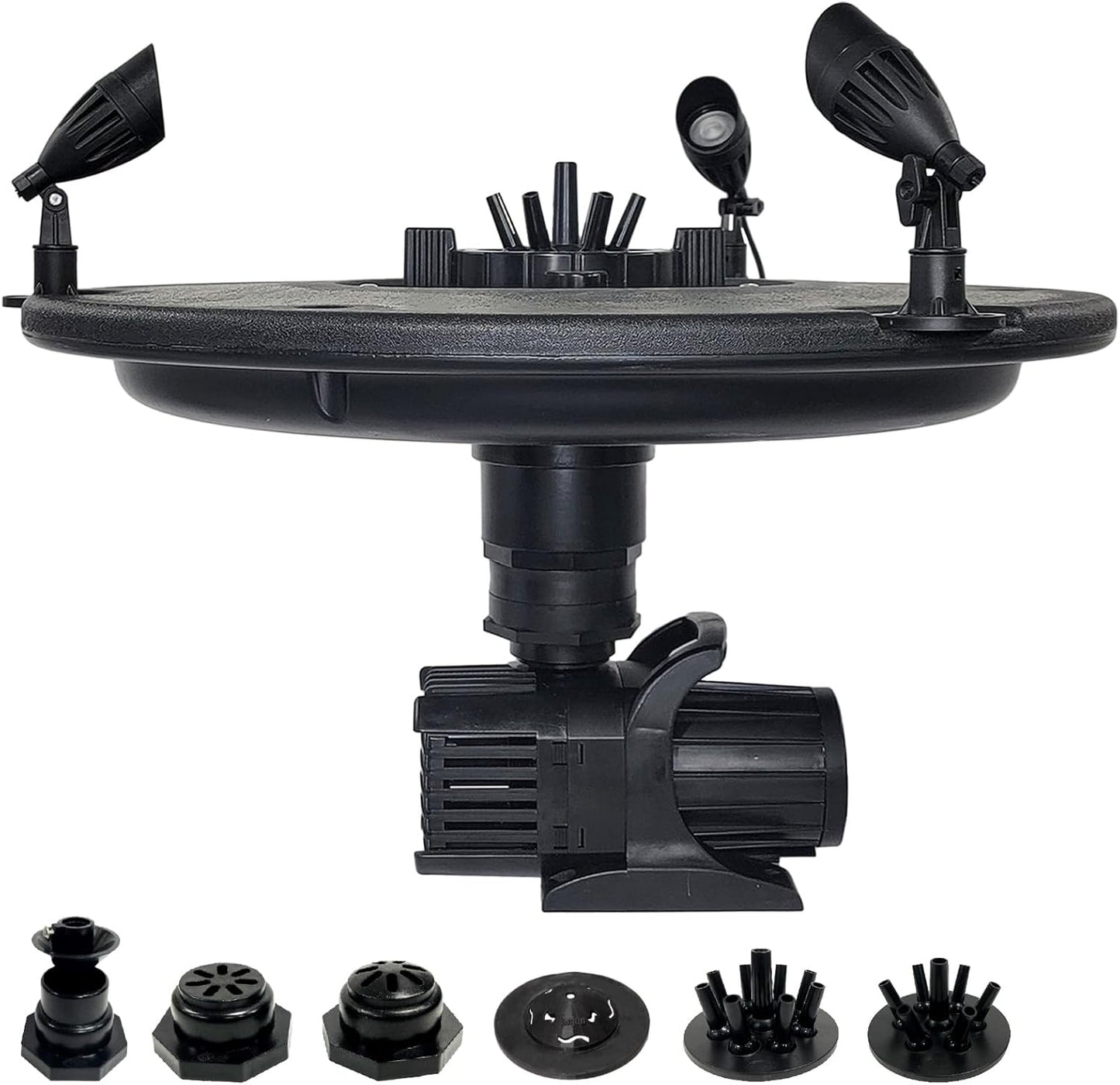 HALF OFF PONDS Floating Fountain – 1/2 HP Pond Aerator, 100' Cord – 6,100 GPH Water Pump – 9 Spray Patterns - Color-Changing LED Lights - for Ponds & Water Gardens