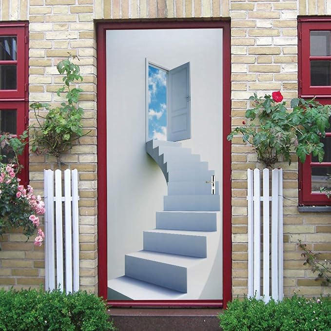 3D Door Stickers Murals - Peel & Stick - Stairs & Wall - Self-Adhesive Decals - Removable PVC Waterproof Door Poster - Bedroom & Living Room Decoration - 37.4" x 84.6"