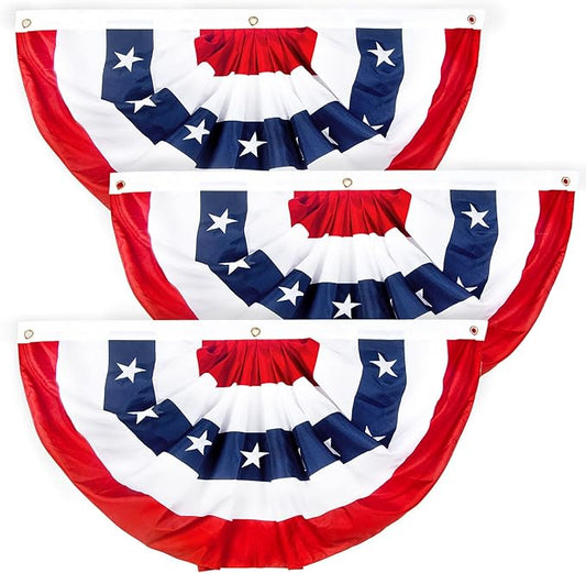 2x4 Ft American Bunting Flags Outdoor, USA Pleated Fan Flag for Outside, 4th of July Decorations Memorial Day Patriotic Flags Bunting Outdoor Indoor Decor (Set of 3)