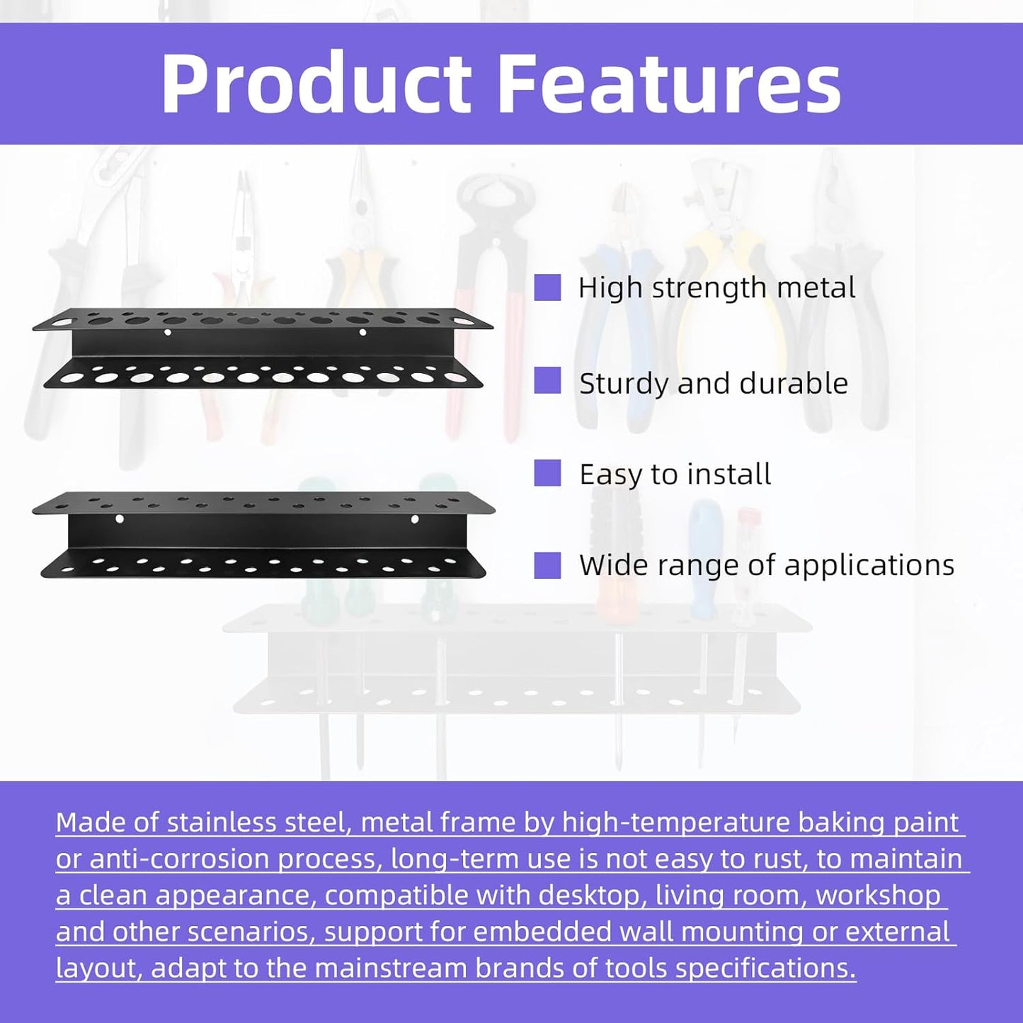 2 Pack Screwdriver Organizer Wall Mounted – Heavy Duty Rustproof Tool Organizer with Durable Design, Space-Saving Storage for Garage, Workshop, Home Workbench