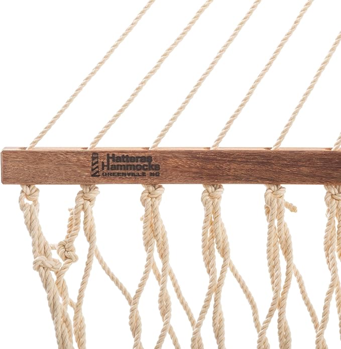 Hatteras Hammocks Deluxe Oatmeal Duracord Rope Hammock with Free Extension Chains & Tree Hooks, Handcrafted in The USA, 450 LB Weight Capacity, 13 ft. x 60 in