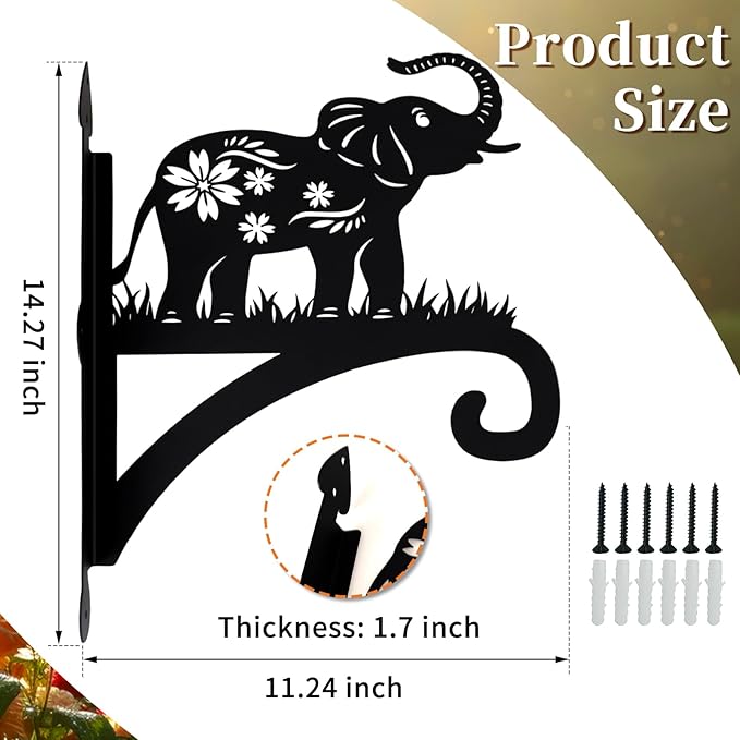 Hanging Plant Hanger Bracket, Heavy Duty Iron Wall Plant Hanger for Bird Feeder, Decorative Baby Elephant Silhouette Plant Hooks Hanging Plant Hangers Outdoor for Wind Chimes Flower Pot Lantern