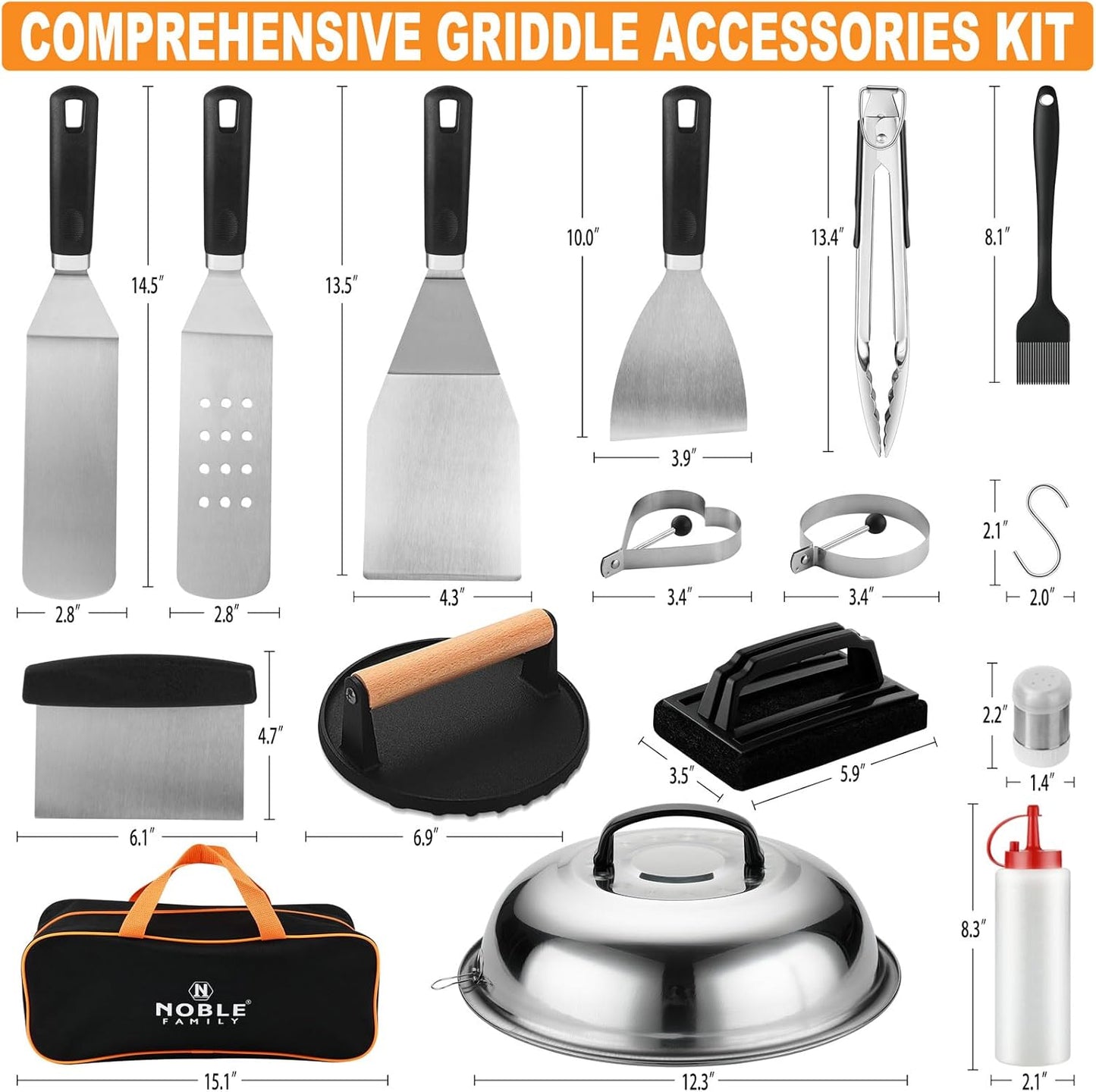 27 PCS Griddle Accessories Kit, Flat Top Grill Accessories Set for Camping, Professional Grill Spatula Set with Melting Dome, Burger Press for Outdoor BBQ Cooking