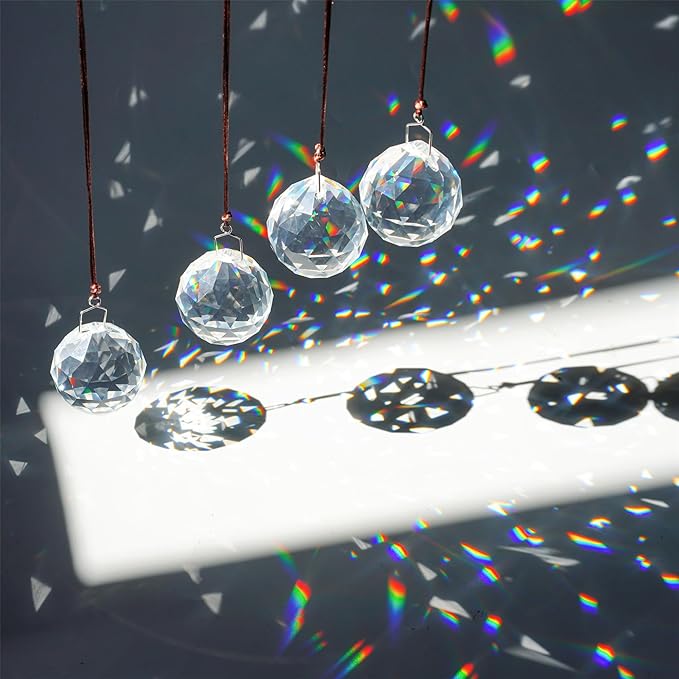 HDCRYSTALGIFTS 4 Pack 40MM Clear Crystal Prism Ball Suncatchers Rainbow Pendants Maker, Hanging Crystals Chandelier Prisms for Windows Home Decoration