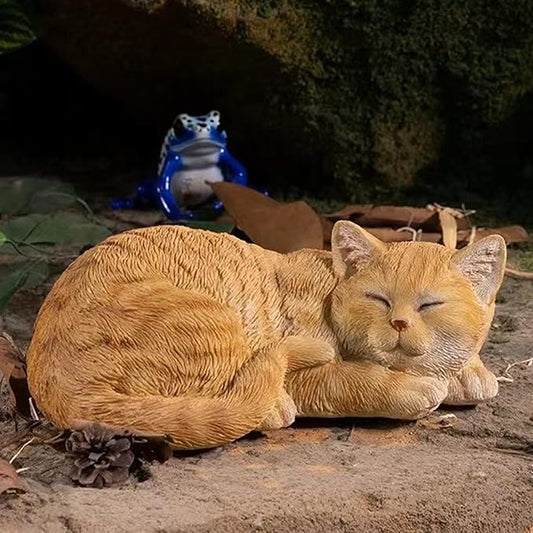 Garden Decor Cat Statue Outdoor Statue, Cat Figurines Garden Statues & Sculpture Decoration, Sleeping Cat Statue Decor for Patio, Porch and Lawn, Cat Gifts for Cat Lover and Women, Cat Memorial Stone