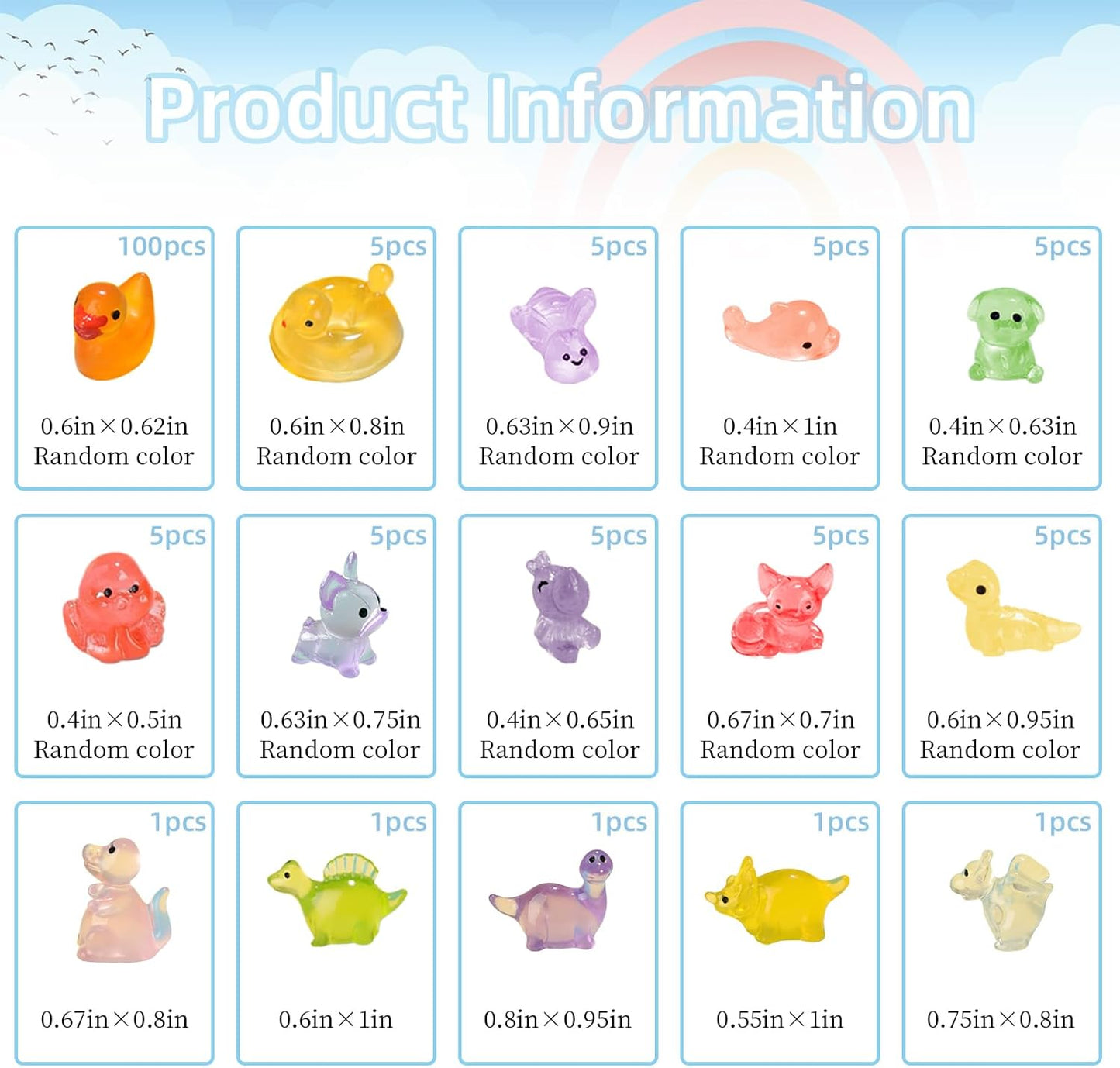 150 pcs Luminous Mini Resin Animal, Resin Ducks Figurines Glow in The Dark for Fairy Garden Accessories Miniature Figurines Aquarium Potted Decor - 11 Styles