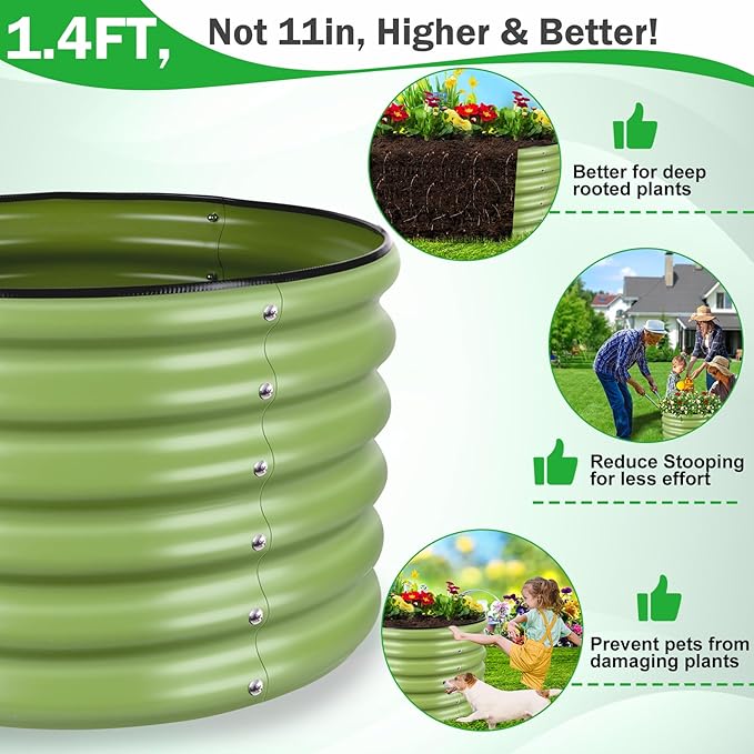 3x3x1.4ft Galvanized Raised Garden Bed, Deep Metal Garden Bed, Matcha Green Raised Garden Beds Outdoor, Raised Bed for Planting Vegetables, Flowers, Fruits