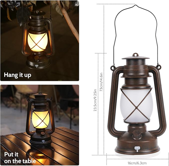 Hanging Waterproof Outdoor Lanterns Lights,Vintage Rechargeable Lantern LED with Dancing Flame,Remote Control 4 Modes Light Non-Solar for Table Patio Garden Yard Pathway Porch (2)