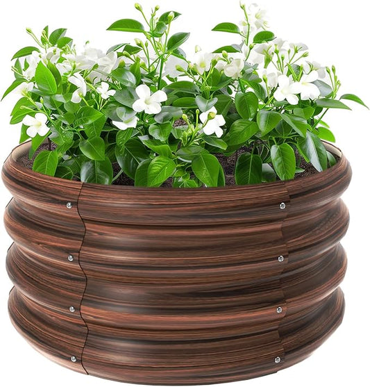 2x2x1ft Round Galvanized Raised Garden Bed Outdoor Metal Planter Box Raised Beds for Gardening,Vegetables,Fruits,Flowers & Herbs (Brown)