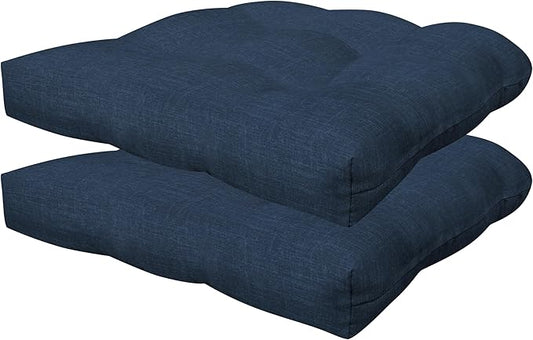 Honeycomb Outdoor Essentials Set of 2 Tufted Seat Pads, 19 x 18, Hampton Texture Navy Dining Chair Cushions for Patio Furniture