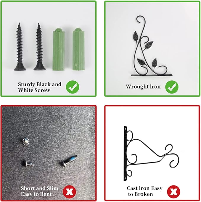 4 Leaves Style Metal Hanging Plant Brackets 12 inches x 9 inches, Pack of 2, Wall Mount Plant Hangers, Planter Hooks for Flower Baskets, Bird Feeders in Corridor/Patio/Porch/Garden