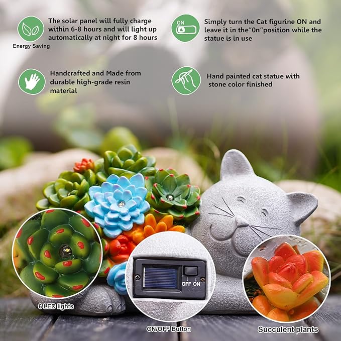 Garden Outdoor Decor Statues: Figurine with Solar Light Decorations Ornaments Patio Art Balcony - Birthday Gifts for mom Grandma Women