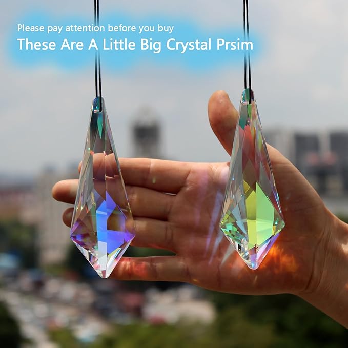 2PCS 5" Large Lanky Cone Crystal Sun Catcher Prisms, STINO Hanging Suncatchers with Glass Prism, Rainbow Maker for Windows, Balcony, Kitchen, Garden Decoration (1, Lanky Cone 2Pcs)