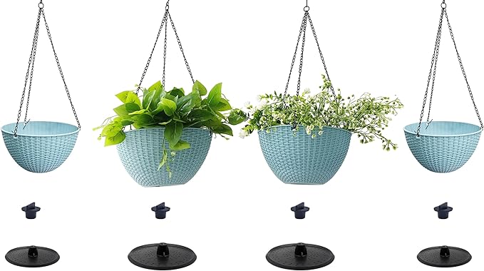Hanging Planters for Indoor Plants 8/10 Inch, 4 Packs Plant Hanger Outdoor with Drainage Holes, Hanging Basket Flower Pot Perfect for Home, Office and Garden (Sky Blue)