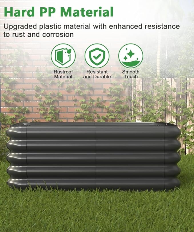 3.0x3.0x1.0ft Raised Garden Bed Kit, Rustproof PP Material Garden Box, Flower Bed with Tool-Free Assembly Design, Square Planter Boxes for Outdoor Plants Vegetables Flower Fruit Herb, Black