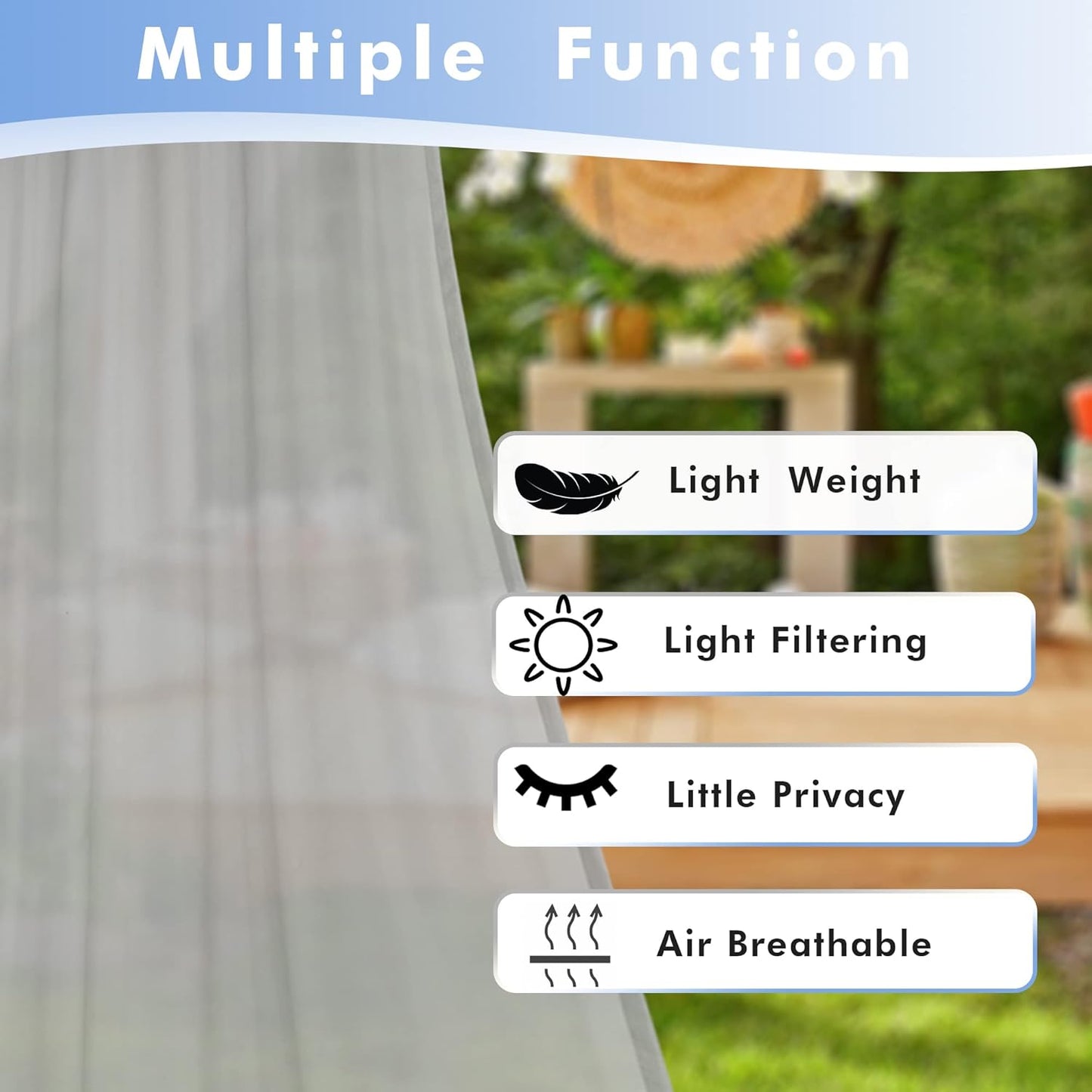 HolidayIdeas Outdoor Sheer Curtains for Patio Waterproof, 4 Panels - 54 x 120 Inch - Cloud Grey Light Filtering Voile Outside Curtains Grommet Drapes for Front Porch, Gazebo, Pergola, Backyard