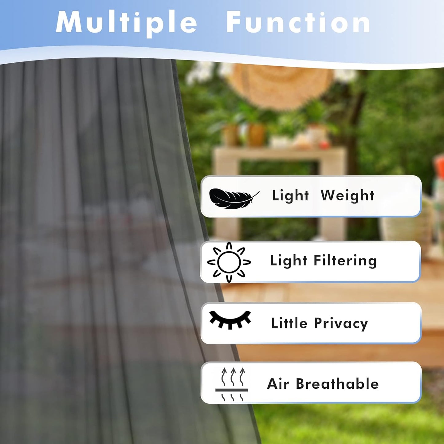 HolidayIdeas Outdoor Sheer Curtains for Patio Waterproof, 4 Panels - 54 x 108 Inch - Grey Light Filtering Voile Outside Curtains Grommet Drapes for Front Porch, Gazebo, Pergola, Backyard