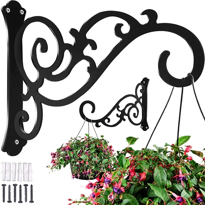 Hanging Planter Brackets 12-Inch 2 Pcs,Outdoor Hanging Brackets Wall Hook Heavy Duty Planter Brackets,Black Iron Planters Hook Indoor/Outdoor Planter Hanger Hooks